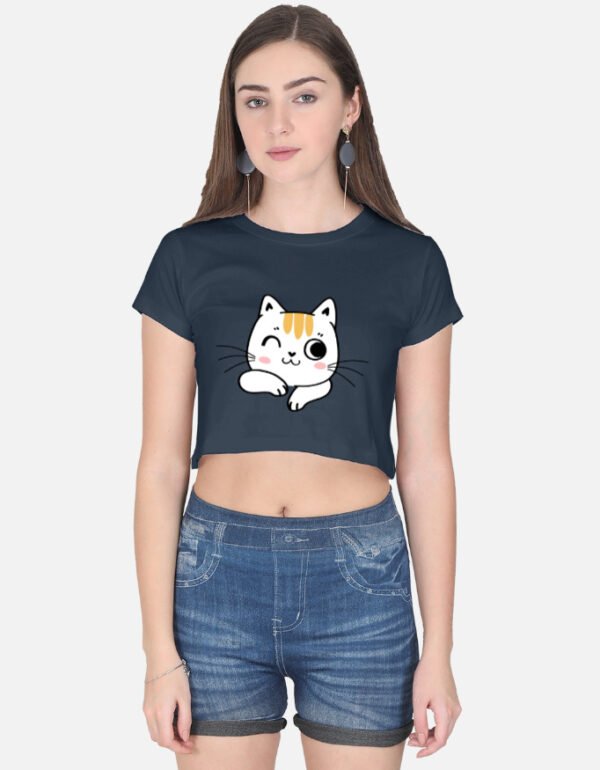 Wink & Whiskers – Cute Cat Graphic Crop Top for Women